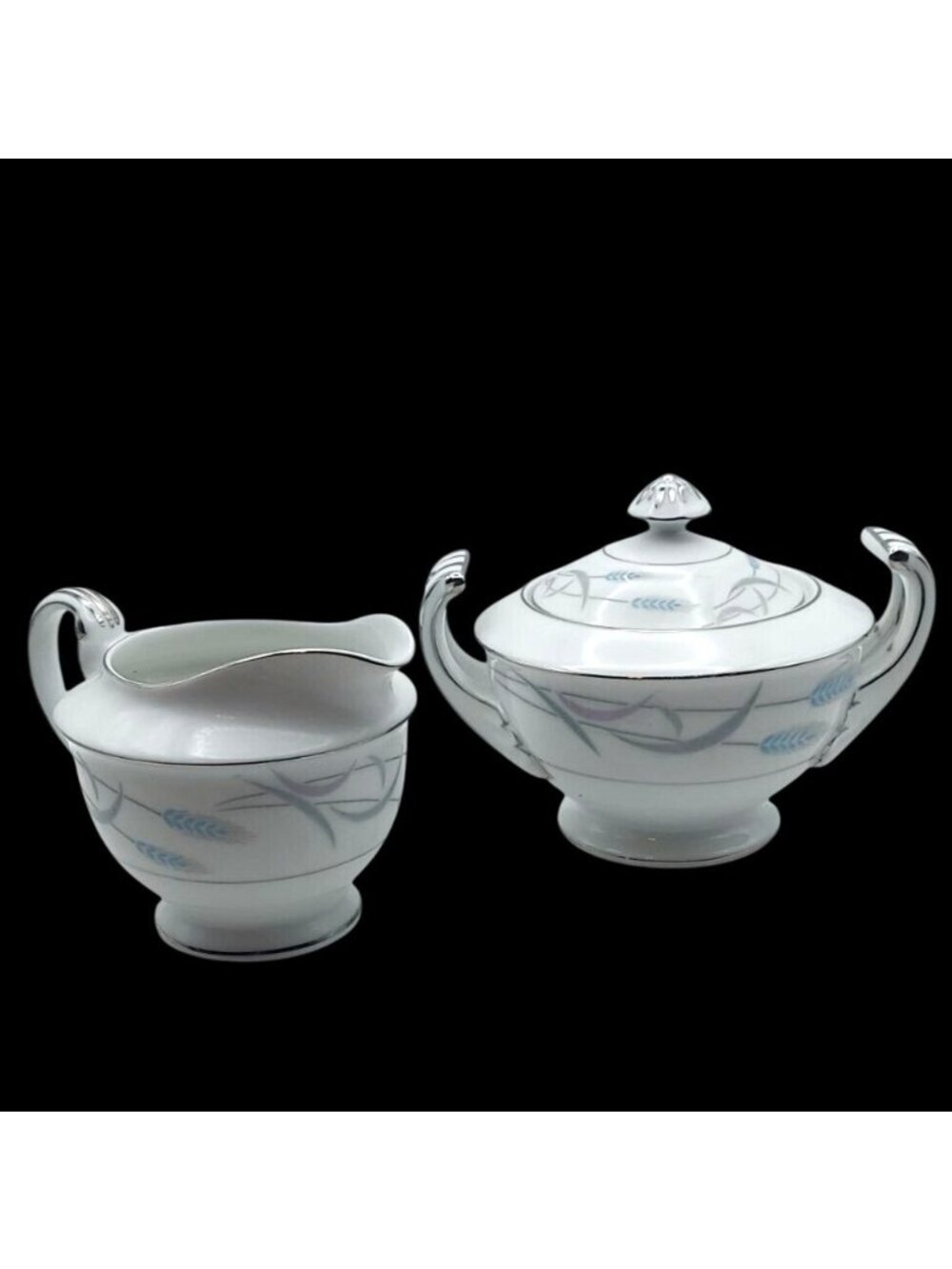 Covered Sugar Bowl & Creamer Porcelain Valmont China Royal Wheat Japan MCM 50s